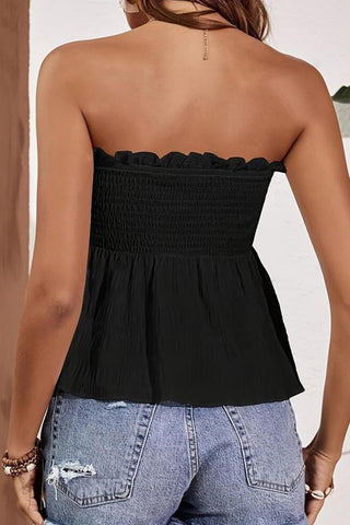 Smocked Chest Bandeau Frill Solid Tops