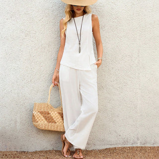 Fashion Solid Color Round Neck Two Piece Set