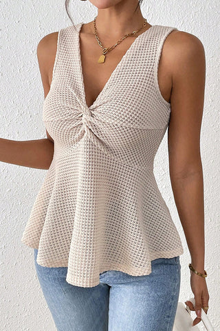 V Neck Solid Color Hook Design Top