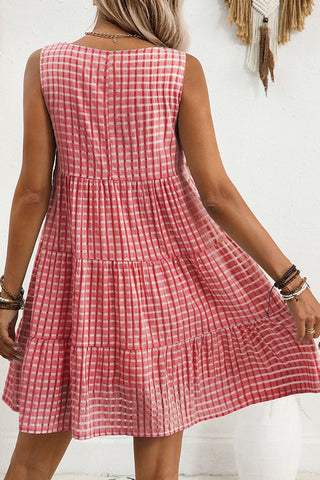 Resort Style Plaid Print Round Neck Casual Dress