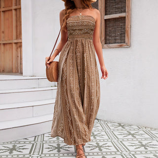 Fashion Printed Bandeau Slit Design Jumpsuit