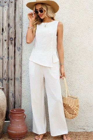 Fashion Solid Color Round Neck Two Piece Set