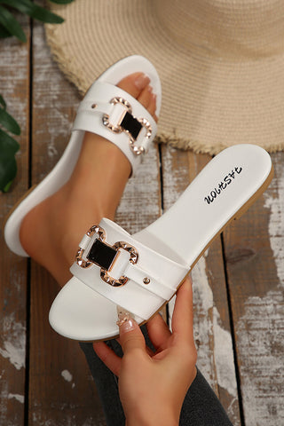 Fashion Metal Decoration Flat Slide Sandals