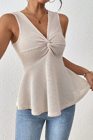 V Neck Solid Color Hook Design Top