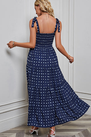 Fashion Printed Tie Shoulder Smocked Dress