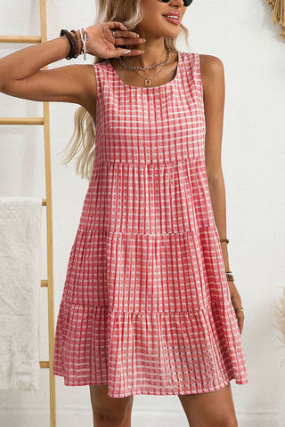 Resort Style Plaid Print Round Neck Casual Dress