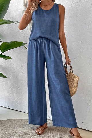 Solid Color Hollow Back Casual Two Piece Set