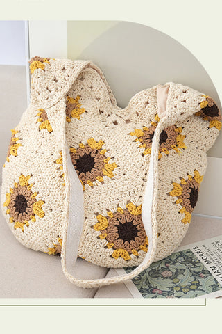 Fashion Women Color Block  Weave Handbag