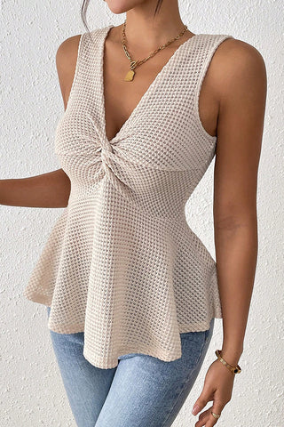 V Neck Solid Color Hook Design Top