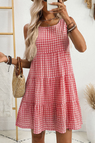 Resort Style Plaid Print Round Neck Casual Dress