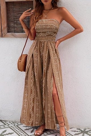 Fashion Printed Bandeau Slit Design Jumpsuit