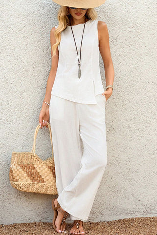 Fashion Solid Color Round Neck Two Piece Set