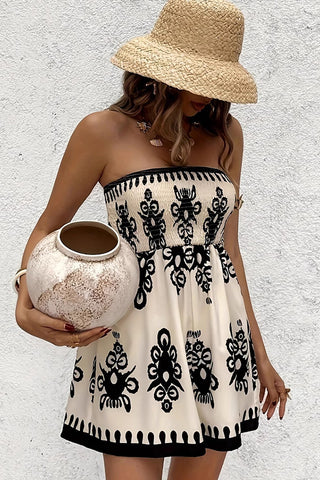 Fashion Printed Smocked Bandeau Romper