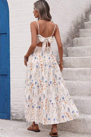 Fashion Bow Back Floral Print Maxi Dress