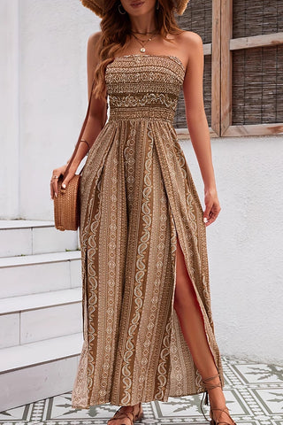 Fashion Printed Bandeau Slit Design Jumpsuit