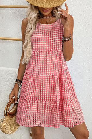Resort Style Plaid Print Round Neck Casual Dress