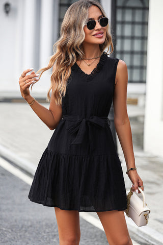 Stringy Selvedge Solid V Neck Casual Dress