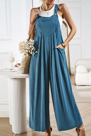 Solid Color Sleeveless Button Chest Jumpsuit