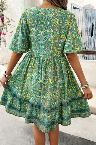 Fashion V Neck Printed Casual Dress