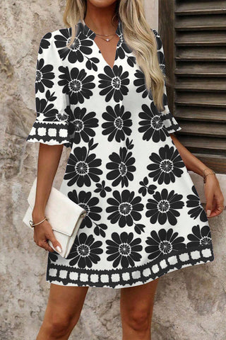 Fashion Flared Sleeves Printed Mini Dress