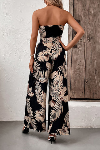 Fashion Bandeau Leaf Print Jumpsuits