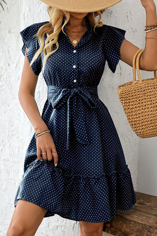 Fashion Polka Dots Print Tie Waist Casual Dress