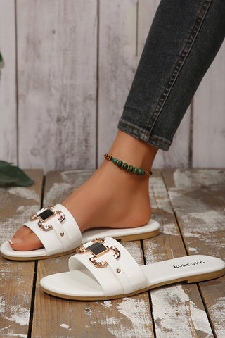 Fashion Metal Decoration Flat Slide Sandals