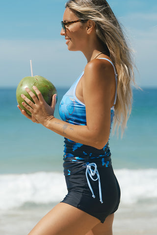 Mesh Patchwork Butterfly Print Tankini Set