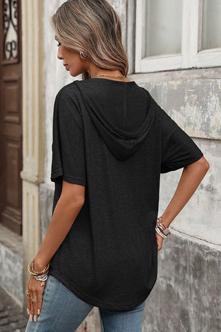 Solid Color V Neck Hooded Casual Tops