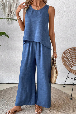 Solid Color Hollow Back Casual Two Piece Set
