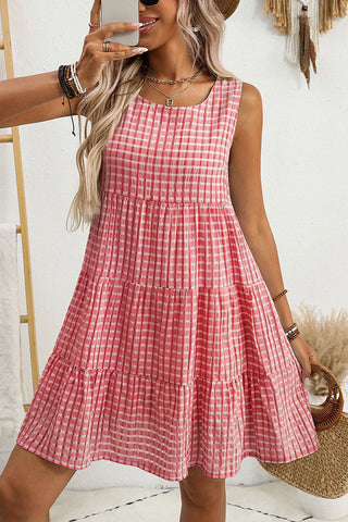 Resort Style Plaid Print Round Neck Casual Dress