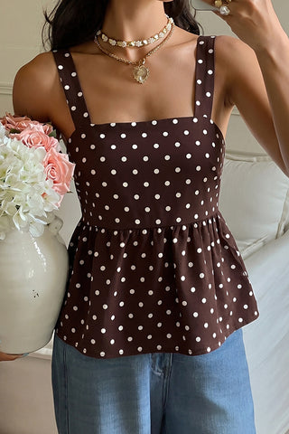 Polka Dots Print Lace Up Back Casual Tops