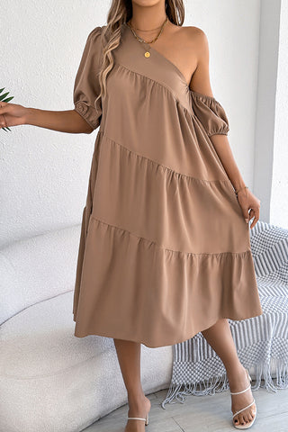 Fashion Irregular Solid Color Casual Midi Dress