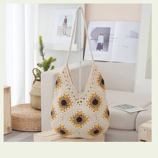 Fashion Women Color Block  Weave Handbag