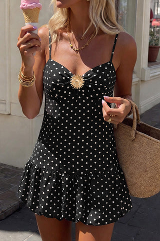 Fashion Dots Print Ruffle Hem Mini Dress