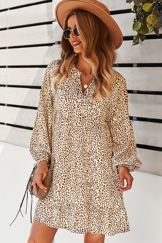 Leopard Print Long Sleeve Casual Dress