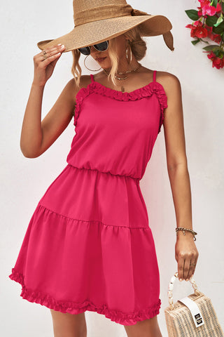 Solid Color Frill Sleeveless Casual Dress