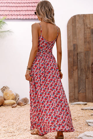 Fashion Floral Print Split Side Maxi Dress