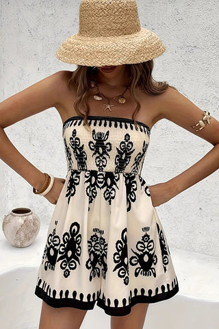 Fashion Printed Smocked Bandeau Romper
