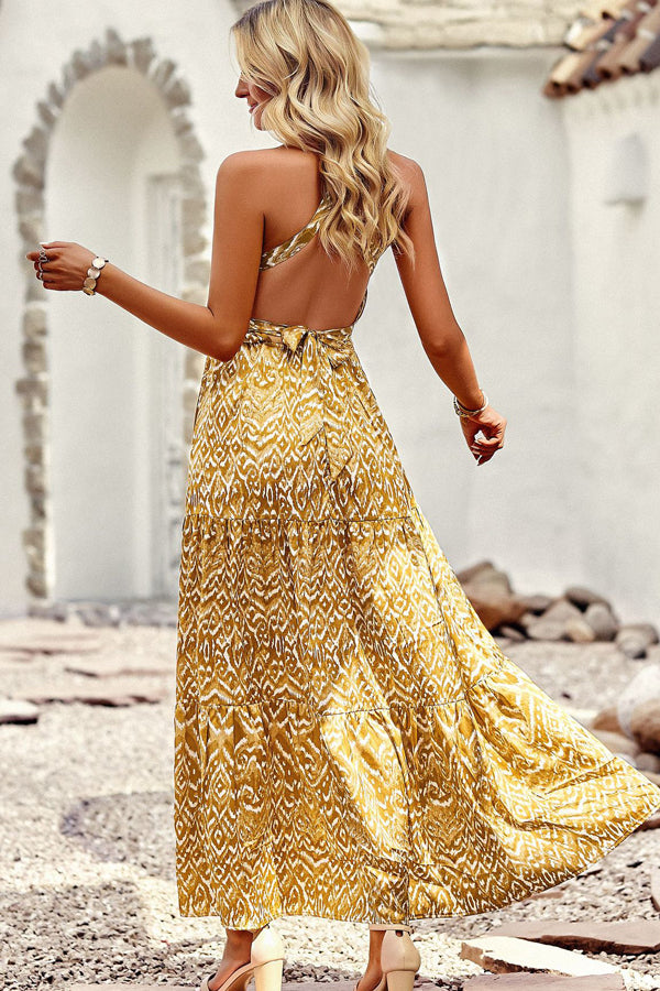 Fashion Print Halter Neck Sleeveless Casual Dress Beachsissi Fashion Print Halter Neck Sleeveless Casual Dress Beachsissi