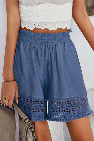 Lace Patchwork High Waisted Loose Fit Shorts