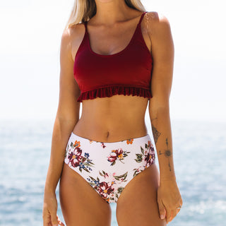 Stringy Selvedge High Waist Flower Print Bikini Set
