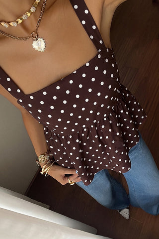 Polka Dots Print Lace Up Back Casual Tops