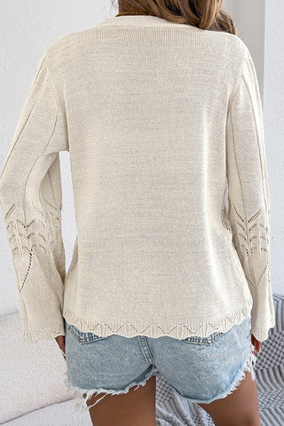 Casual Solid Color Hollow V Neck Cardign