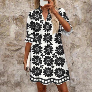 Fashion Flared Sleeves Printed Mini Dress