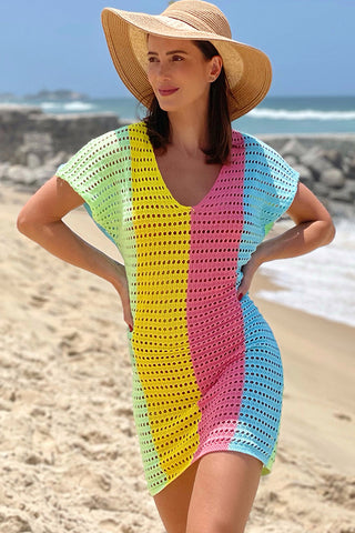 Colorful V Neck Knitted Swimsuits Cover Up