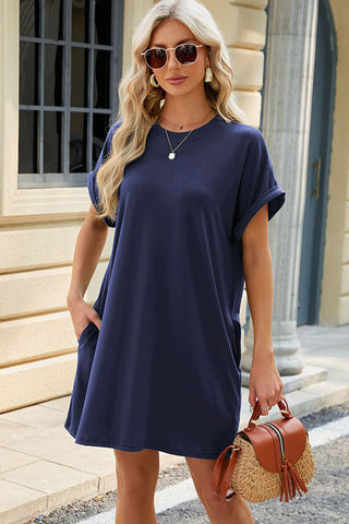 Solid Color Round Neck Casual Dress