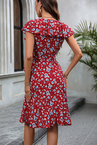 Ruffle Design Fashion Floral Print Casual Dress