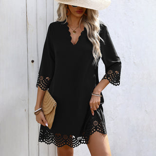 Fashion Solid Color Hollow Casual Dress