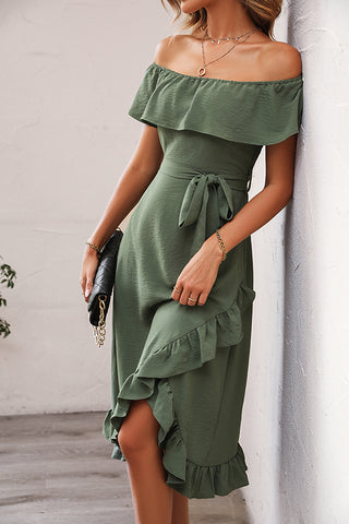 Ruffle Design Solid Round Neck Casual Dress
